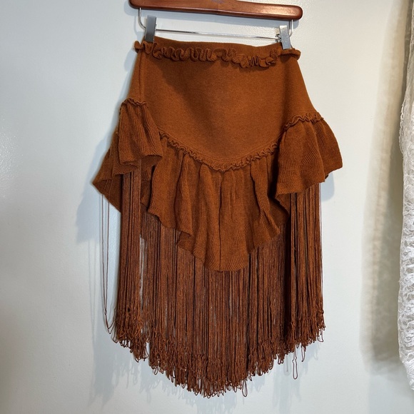 Free People Understated Leather Cabaret Cowboy Knitted Ruffles Skirt M/L - Picture 4 of 8